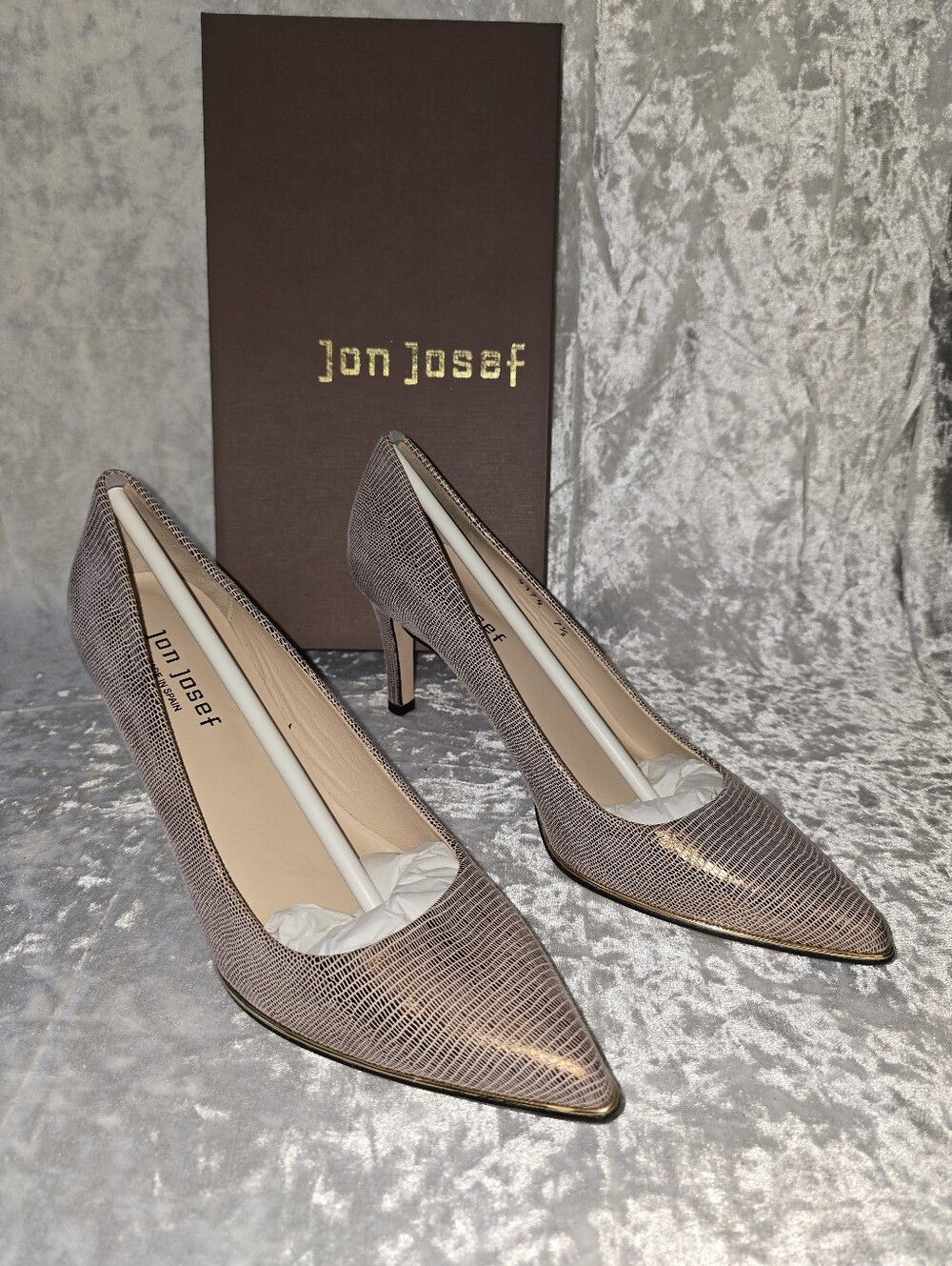 Jon Josef Shoes Phyllis Gold Lizard Suede Heels